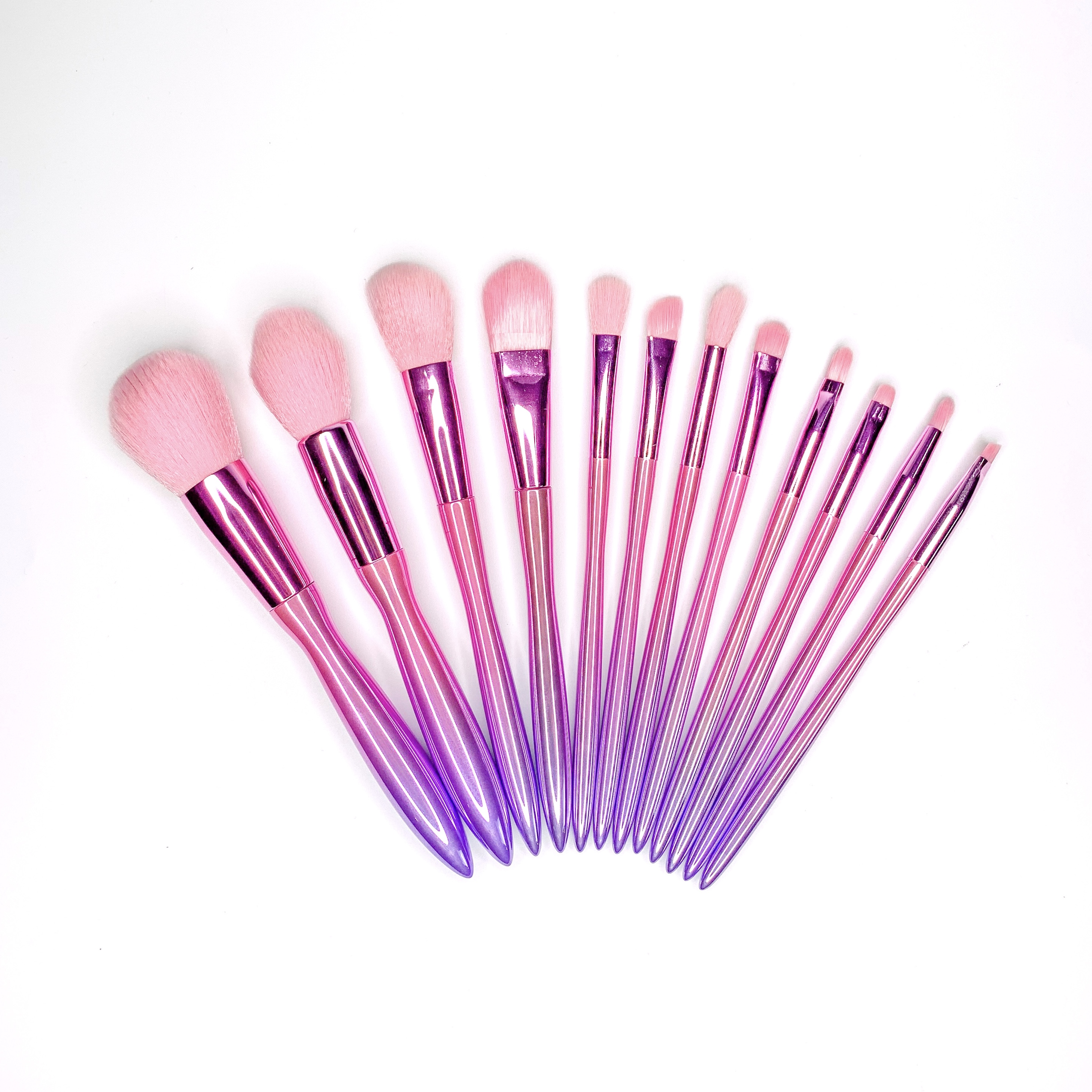 AllpeaU brushes set with bag #pink แปรงแต่งหน้าเซต 12 ชิ้น + กระเป๋า สีชมพูอมม่วง ครบจบทั้งหน้า และ ดวงตา